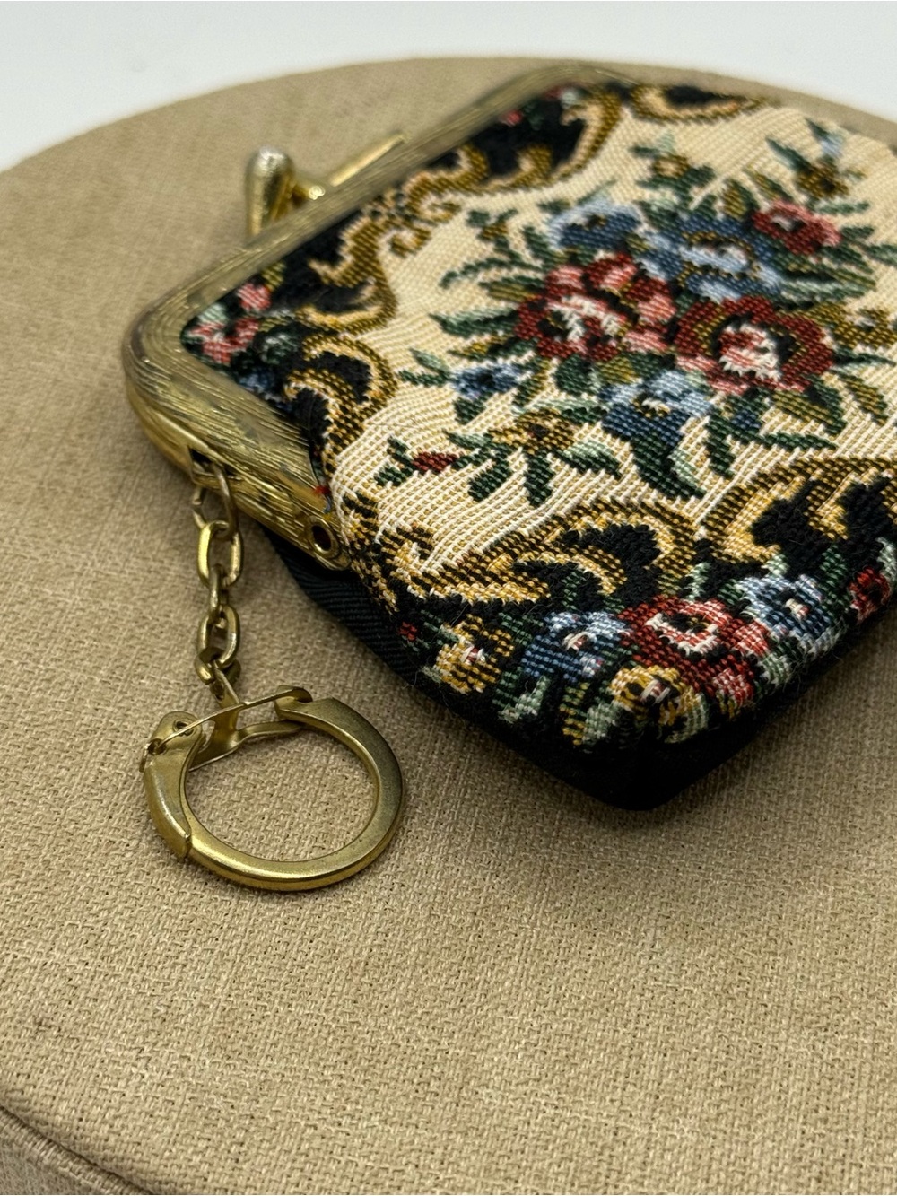 Vintage Floral Tapestry Coin Purse - Black, Cream & Multi - Picture 2 of 5